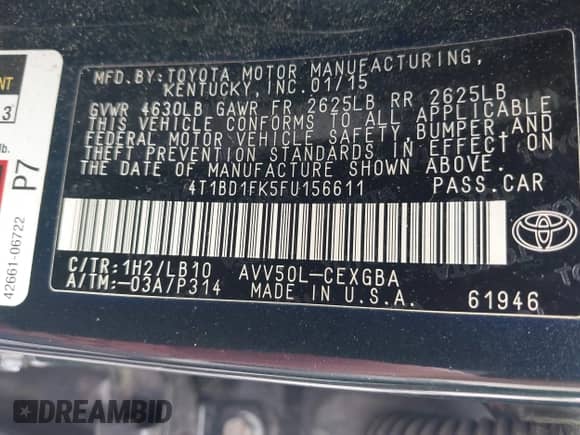 2015 Toyota Camry LE с VIN 4T1BD1FK5FU156611, выставлен на аукционе IAAI как лот 42775468 с пробегом 254 902 миль миль и . История ставок и продаж доступна на DreamBid. Изображение 9.