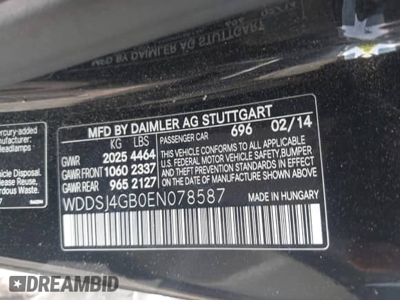 2014 Mercedes-Benz CLA 250 with VIN WDDSJ4GB0EN078587, listed as a IAAI auction lot 42650087 with 125,893 mi miles and . Bid and sale history available at DreamBid. Image 9.