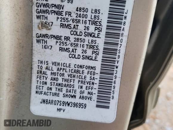 2000 Nissan Pathfinder XE z VIN JN8AR07S9YW396959, wystawiony jako Copart lot #44359465 z przebiegiem 321 234 mil mil oraz Szkoda całkowita • Salvage title. Historia ofert i sprzedaży dostępna na DreamBid. Obrazek 15.