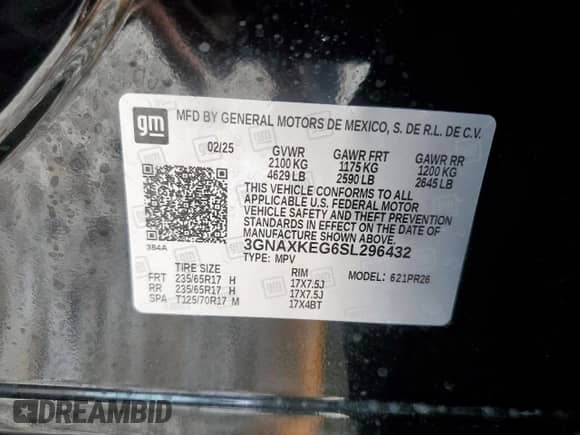 2025 Chevrolet Equinox FWD ACTIV z VIN 3GNAXKEG6SL296432, wystawiony jako Copart lot #64700605 z przebiegiem 3 042 mil mil oraz Szkoda całkowita • Salvage title. Historia ofert i sprzedaży dostępna na DreamBid. Obrazek 13.