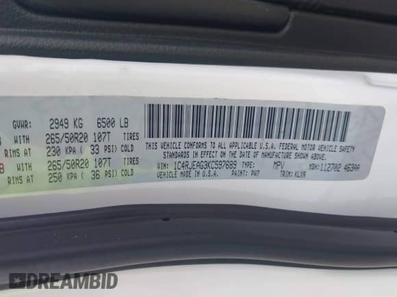 2019 Jeep Grand Cherokee Altitude with VIN 1C4RJEAG3KC597689, listed as a IAAI auction lot 42992074 with 99,763 mi miles and . Bid and sale history available at DreamBid. Image 9.