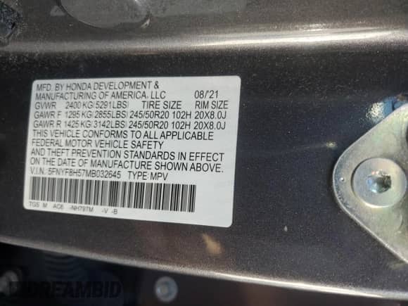 2021 Honda Passport EX-L z VIN 5FNYF8H57MB032645, wystawiony jako Copart lot #86804715 z przebiegiem 33 563 mil mil oraz Szkoda całkowita • Salvage title. Historia ofert i sprzedaży dostępna na DreamBid. Obrazek 14.