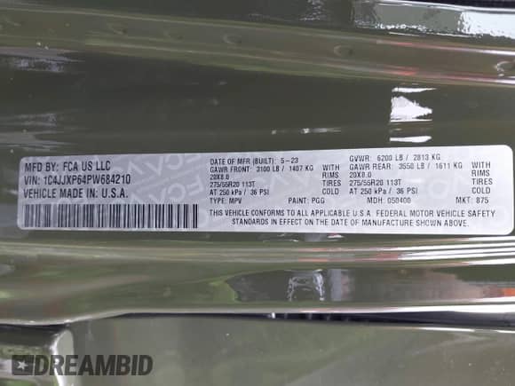 2023 Jeep Wrangler Sahara with VIN 1C4JJXP64PW684210, listed as a IAAI auction lot 42244388 with 23,622 mi miles and . Bid and sale history available at DreamBid. Image 9.