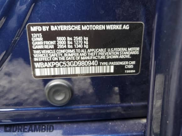 2016 BMW 5 Series 550i xDrive with VIN WBAKP9C53GD980940, listed as a Copart auction lot 64854265 with 47,358 mi miles and Salvage title. Bid and sale history available at DreamBid. Image 12.