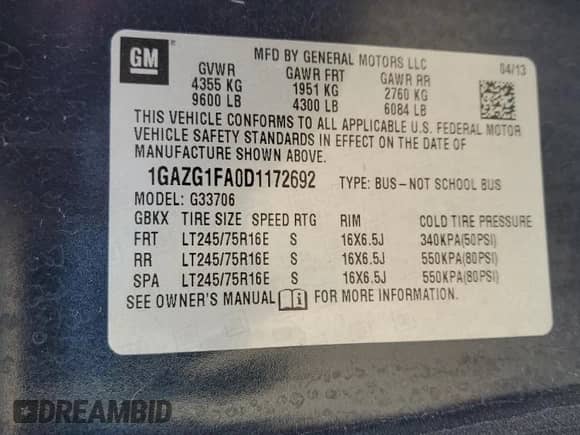 2013 Chevrolet Express Passenger 1LT с VIN 1GAZG1FA0D1172692, выставлен на аукционе Copart как лот 75411454 с пробегом 159 250 миль миль и Списание • Salvage title. История ставок и продаж доступна на DreamBid. Изображение 14.