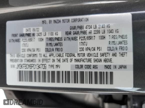 2023 Mazda CX-5 S Preferred z VIN JM3KFBCM8P0134709, wystawiony jako Copart lot #70990715 z przebiegiem 22 913 mil mil oraz Szkoda całkowita • Salvage title. Historia ofert i sprzedaży dostępna na DreamBid. Obrazek 13.