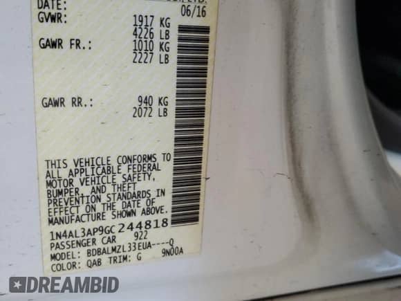 2016 Nissan Altima S with VIN 1N4AL3AP9GC244818, listed as a Copart auction lot 85148415 with 74,169 mi miles and Salvage title. Bid and sale history available at DreamBid. Image 13.