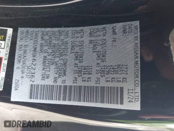 2025 Nissan Frontier SV with VIN 1N6ED1CM6SN622362, listed as a IAAI auction lot 42319238 with 1,186 mi miles and . Bid and sale history available at DreamBid. Image 9.