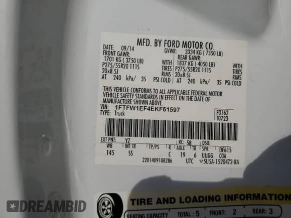 2014 Ford F-150 STX с VIN 1FTFW1EF4EKF61597, выставлен на аукционе Copart как лот 71157895 с пробегом 203 934 миль миль и Списание • Salvage title. История ставок и продаж доступна на DreamBid. Изображение 12.