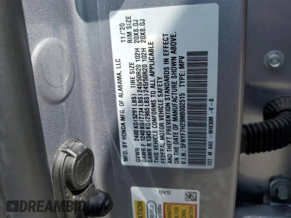 2021 Honda Passport Sport z VIN 5FNYF7H29MB002515, wystawiony jako Copart lot #58759645 z przebiegiem 61 602 mil mil oraz Szkoda całkowita • Salvage title. Historia ofert i sprzedaży dostępna na DreamBid. Obrazek 13.