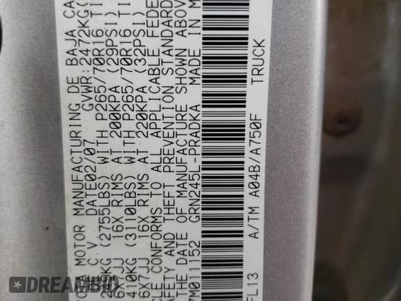2007 Toyota Tacoma z VIN 3TMLU42N97M011152, wystawiony jako Copart lot #85270725 z przebiegiem 226 305 mil mil oraz Szkoda całkowita • Salvage title. Historia ofert i sprzedaży dostępna na DreamBid. Obrazek 13.