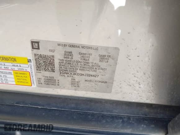 2017 Chevrolet Traverse Premier с VIN 1GNKVJKD3HJ324427, выставлен на аукционе IAAI как лот 42944292 с пробегом 64 255 миль миль и . История ставок и продаж доступна на DreamBid. Изображение 9.