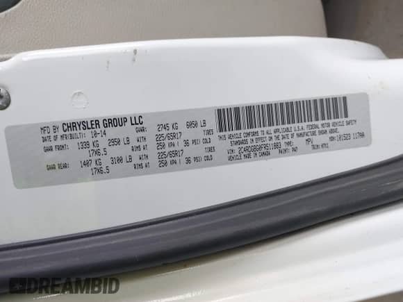 2015 Dodge Grand Caravan SE с VIN 2C4RDGBG0FR511883, выставлен на аукционе IAAI как лот 42744000 с пробегом 175 341 миль миль и . История ставок и продаж доступна на DreamBid. Изображение 9.