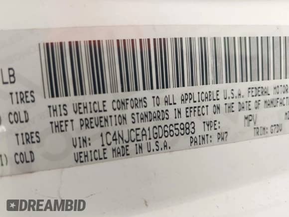 2016 Jeep Compass Latitude с VIN 1C4NJCEA1GD665983, выставлен на аукционе IAAI как лот 43523839 с пробегом 144 231 миль миль и . История ставок и продаж доступна на DreamBid. Изображение 9.