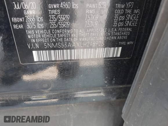 2020 Hyundai Santa Fe Limited с VIN 5NMS53AAXLH248926, выставлен на аукционе IAAI как лот 42392734 с пробегом 68 149 миль миль и . История ставок и продаж доступна на DreamBid. Изображение 9.