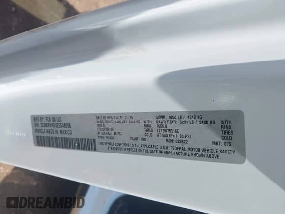 2025 Ram ProMaster Cargo Tradesman с VIN 3C6MRVHG0SE548698, выставлен на аукционе IAAI как лот 43001508 с пробегом 9 516 миль миль и . История ставок и продаж доступна на DreamBid. Изображение 9.