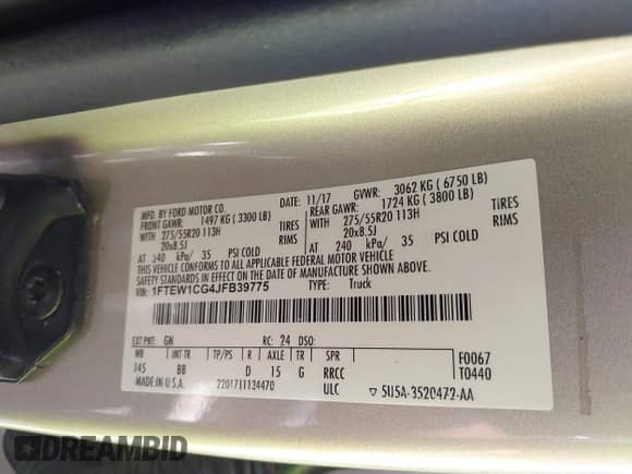 2018 Ford F-150 XL с VIN 1FTEW1CG4JFB39775, выставлен на аукционе IAAI как лот 43487495 с пробегом 132 420 миль миль и . История ставок и продаж доступна на DreamBid. Изображение 9.