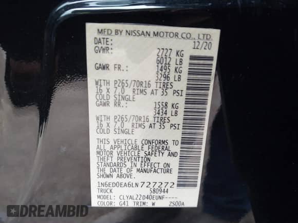 2020 Nissan Frontier SV с VIN 1N6ED0EA6LN727272, выставлен на аукционе IAAI как лот 42663757 с пробегом 78 782 миль миль и . История ставок и продаж доступна на DreamBid. Изображение 9.