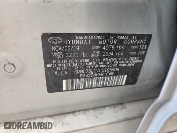 2020 Hyundai Ioniq SE z VIN KMHC75LC7LU195809, wystawiony jako Copart lot #81195365 z przebiegiem 62 847 mil mil oraz Nie do naprawy • Non repairable. Historia ofert i sprzedaży dostępna na DreamBid. Obrazek 13.