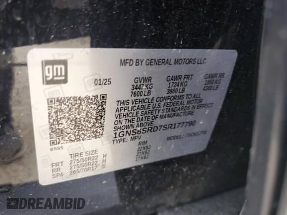 2025 Chevrolet Tahoe Premier with VIN 1GNS6SRD7SR177790, listed as a Copart auction lot 59816865 with Not provided miles and Non repairable. Bid and sale history available at DreamBid. Image 13.