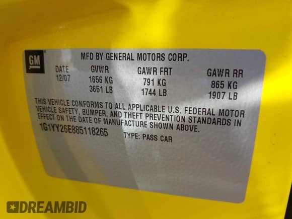 2008 Chevrolet Corvette Z06 с VIN 1G1YY26E885118265, выставлен на аукционе IAAI как лот 43007660 с пробегом 45 331 миль миль и . История ставок и продаж доступна на DreamBid. Изображение 9.