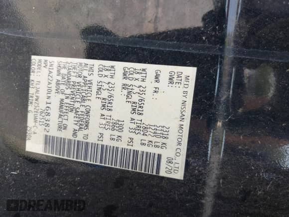 2020 Nissan Murano S with VIN 5N1AZ2AJ0LN168382, listed as a IAAI auction lot 42589364 with 102,782 mi miles and . Bid and sale history available at DreamBid. Image 9.