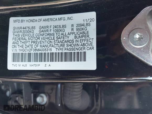 2021 Honda Accord Sport с VIN 1HGCV2F38MA005315, выставлен на аукционе IAAI как лот 42411536 с пробегом 77 964 миль миль и . История ставок и продаж доступна на DreamBid. Изображение 9.
