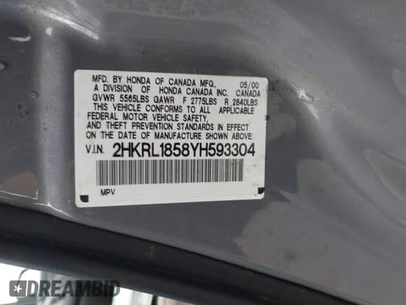 2000 Honda Odyssey LX z VIN 2HKRL1858YH593304, wystawiony jako IAAI lot #42755709 z przebiegiem 204 100 mil mil oraz . Historia ofert i sprzedaży dostępna na DreamBid. Obrazek 9.