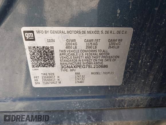 2025 Chevrolet Equinox AWD LT с VIN 3GNAXPEG7SL210686, выставлен на аукционе IAAI как лот 43397525 с пробегом 31 148 миль миль и . История ставок и продаж доступна на DreamBid. Изображение 9.