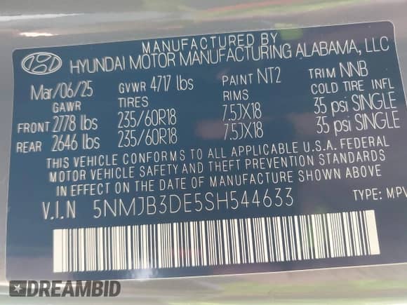 2025 Hyundai Tucson SEL с VIN 5NMJB3DE5SH544633, выставлен на аукционе IAAI как лот 42604538 с пробегом 6 140 миль миль и . История ставок и продаж доступна на DreamBid. Изображение 9.