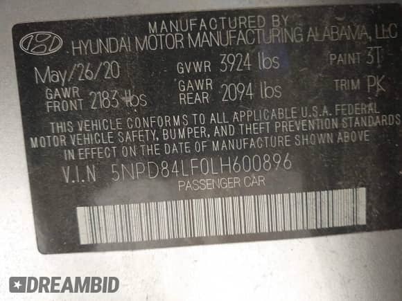 2020 Hyundai Elantra SEL z VIN 5NPD84LF0LH600896, wystawiony jako IAAI lot #43459207 z przebiegiem 27 868 mil mil oraz . Historia ofert i sprzedaży dostępna na DreamBid. Obrazek 9.