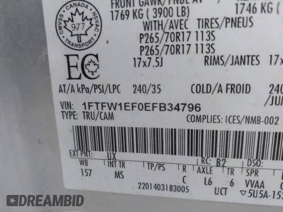 2014 Ford F-150 XL с VIN 1FTFW1EF0EFB34796, выставлен на аукционе IAAI как лот 43339733 с пробегом 118 238 миль миль и . История ставок и продаж доступна на DreamBid. Изображение 9.