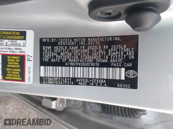 2013 Toyota Camry LE z VIN 4T1BD1FK0DU076016, wystawiony jako IAAI lot #42753874 z przebiegiem 106 295 mil mil oraz . Historia ofert i sprzedaży dostępna na DreamBid. Obrazek 9.