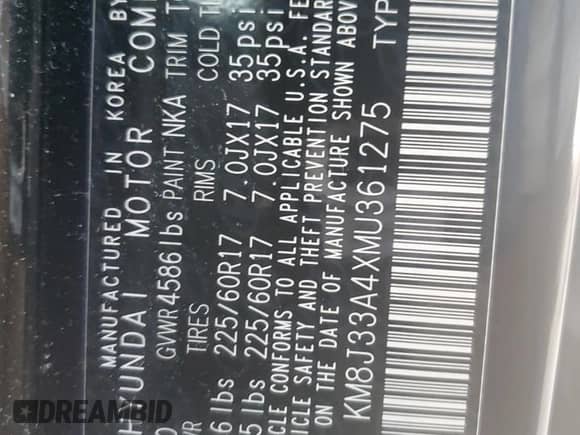 2021 Hyundai Tucson Value с VIN KM8J33A4XMU361275, выставлен на аукционе Copart как лот 81541475 с пробегом 85 139 миль миль и Списание • Salvage title. История ставок и продаж доступна на DreamBid. Изображение 12.