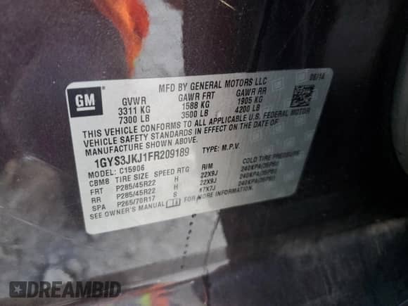 2015 Cadillac Escalade ESV Premium с VIN 1GYS3JKJ1FR209189, выставлен на аукционе Copart как лот 50793095 с пробегом 202 264 миль миль и Списание • Salvage title. История ставок и продаж доступна на DreamBid. Изображение 13.