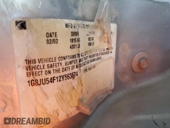 2002 Saturn LS with VIN 1G8JU54F12Y563674, listed as a Copart auction lot 63756255 with 77,822 mi miles and Salvage title. Bid and sale history available at DreamBid. Image 12.
