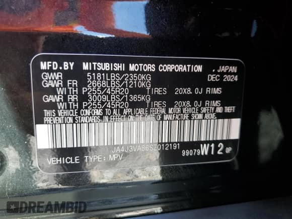 2025 Mitsubishi Outlander SE with VIN JA4J3VA86SZ012191, listed as a Copart auction lot 84253465 with 8,665 mi miles and Salvage title. Bid and sale history available at DreamBid. Image 14.