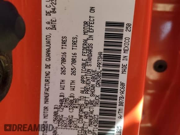 2023 Toyota Tacoma SR with VIN 3TYCZ5AN3PT143823, listed as a Copart auction lot 85505935 with 41,858 mi miles and Salvage title. Bid and sale history available at DreamBid. Image 12.