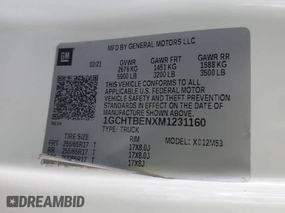 2021 Chevrolet Colorado 4WD Work Truck with VIN 1GCHTBENXM1231160, listed as a Copart auction lot 69241115 with 101,787 mi miles and Salvage title. Bid and sale history available at DreamBid. Image 12.