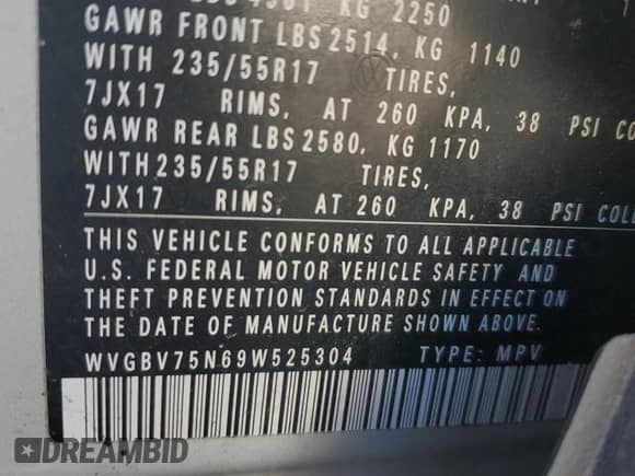 2009 Volkswagen Tiguan SE с VIN WVGBV75N69W525304, выставлен на аукционе Copart как лот 85083165 с пробегом 115 918 миль миль и Списание • Salvage title. История ставок и продаж доступна на DreamBid. Изображение 13.