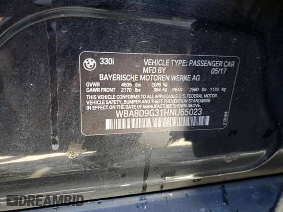 2017 BMW 3 Series 330i xDrive с VIN WBA8D9G31HNU65023, выставлен на аукционе Copart как лот 87059445 с пробегом Не указан миль и Чистый • Clean title. История ставок и продаж доступна на DreamBid. Изображение 13.