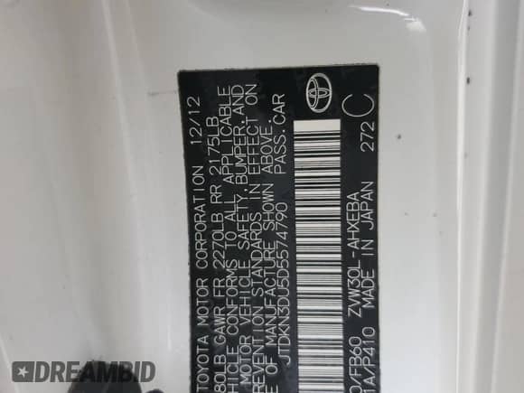 2013 Toyota Prius Two z VIN JTDKN3DU5D5574790, wystawiony jako Copart lot #85743895 z przebiegiem 147 507 mil mil oraz Szkoda całkowita • Salvage title. Historia ofert i sprzedaży dostępna na DreamBid. Obrazek 13.