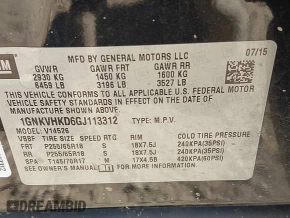 2016 Chevrolet Traverse LT с VIN 1GNKVHKD6GJ113312, выставлен на аукционе IAAI как лот 43396980 с пробегом 164 883 миль миль и . История ставок и продаж доступна на DreamBid. Изображение 9.