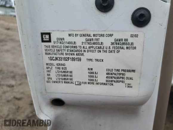 2002 Chevrolet Silverado 3500 LT с VIN 1GCJK33182F189159, выставлен на аукционе Copart как лот 78872194 с пробегом Не указан миль и Списание • Salvage title. История ставок и продаж доступна на DreamBid. Изображение 12.