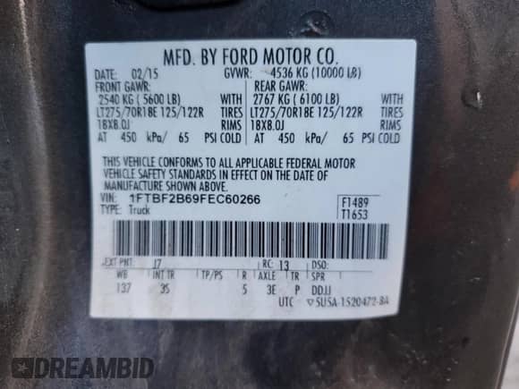 2015 Ford F-250 XL z VIN 1FTBF2B69FEC60266, wystawiony jako Copart lot #90902635 z przebiegiem 41 642 mil mil oraz Czysty tytuł • Clean title. Historia ofert i sprzedaży dostępna na DreamBid. Obrazek 12.