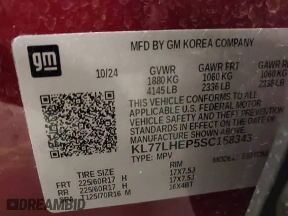 2025 Chevrolet Trax LT с VIN KL77LHEP5SC158343, выставлен на аукционе IAAI как лот 42564190 с пробегом 9 585 миль миль и . История ставок и продаж доступна на DreamBid. Изображение 9.