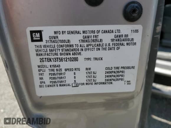 2006 GMC Sierra 1500 SLE1 с VIN 2GTEK13T561210280, выставлен на аукционе Copart как лот 59692055 с пробегом 132 149 миль миль и Чистый • Clean title. История ставок и продаж доступна на DreamBid. Изображение 13.