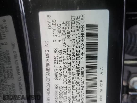 2018 Honda Accord EX z VIN 1HGCV1F47JA149873, wystawiony jako Copart lot #82581175 z przebiegiem 114 260 mil mil oraz Szkoda całkowita • Salvage title. Historia ofert i sprzedaży dostępna na DreamBid. Obrazek 12.