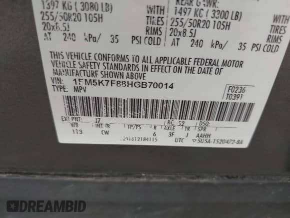 2017 Ford Explorer Limited z VIN 1FM5K7F88HGB70014, wystawiony jako IAAI lot #43334579 z przebiegiem Nie podano mil oraz . Historia ofert i sprzedaży dostępna na DreamBid. Obrazek 9.