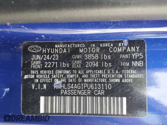 2023 Hyundai Elantra SEL with VIN KMHLS4AG1PU613110, listed as a Copart auction lot 86610425 with 33,433 mi miles and Salvage title. Bid and sale history available at DreamBid. Image 12.